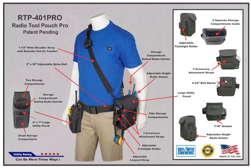 radio holster tool pouch at  RTP-401P (Pro) holster, radio,  shoulder, chest harness, harnesses, pouch, case, packs, radio holder, two  way radio holster for search and rescue and wildland fire